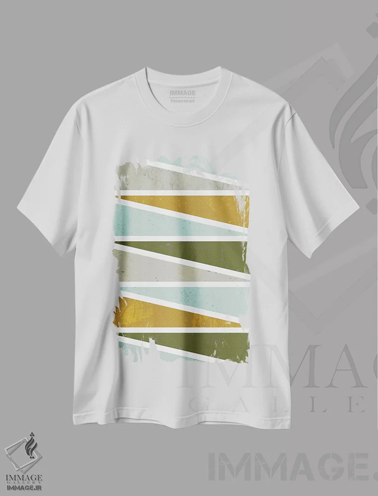 تیشرت سفید طرح دار مثلث های ۹۰ درجه ۱، آبستره اثر فلت اول | immage.ir