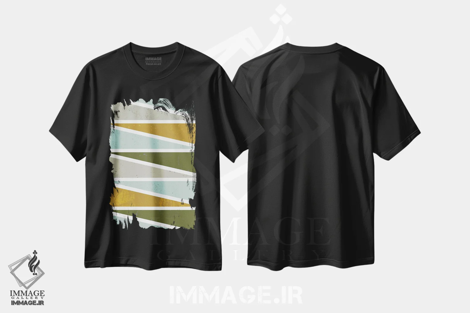 تیشرت مشکی طرح دار مثلث های ۹۰ درجه ۱، آبستره اثر فلت اول | فروشگاه ایماژ