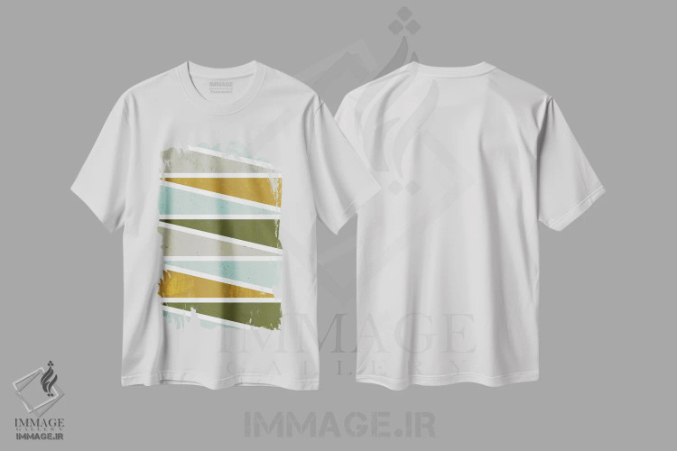 تیشرت سفید طرح دار مثلث های ۹۰ درجه ۱، آبستره اثر فلت اول | immage.ir
