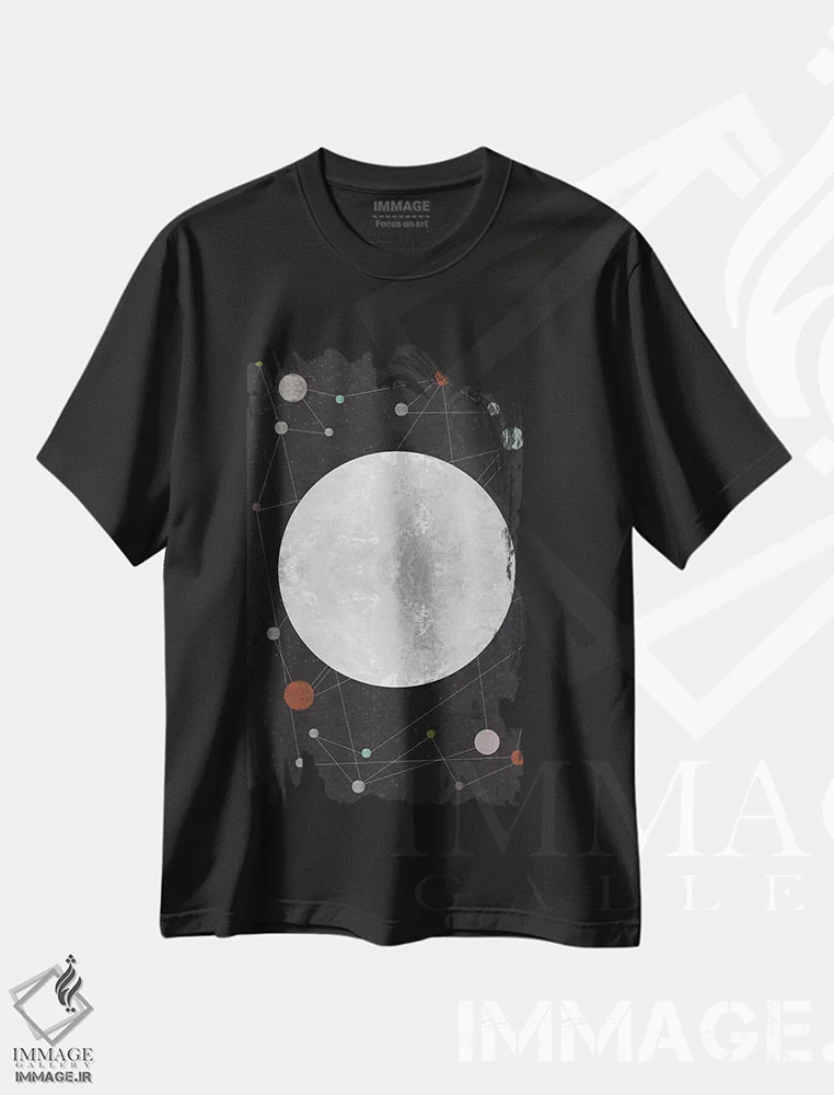 تیشرت مشکی طرح دار صورت فلکی ناشناخته، آبستره اثر فلت اول | فروشگاه ایماژ