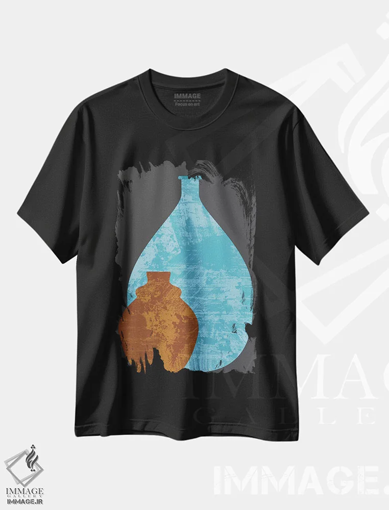 تیشرت مشکی طرح دار گلدان ها، تزئینی اثر فلت اول | immage.ir