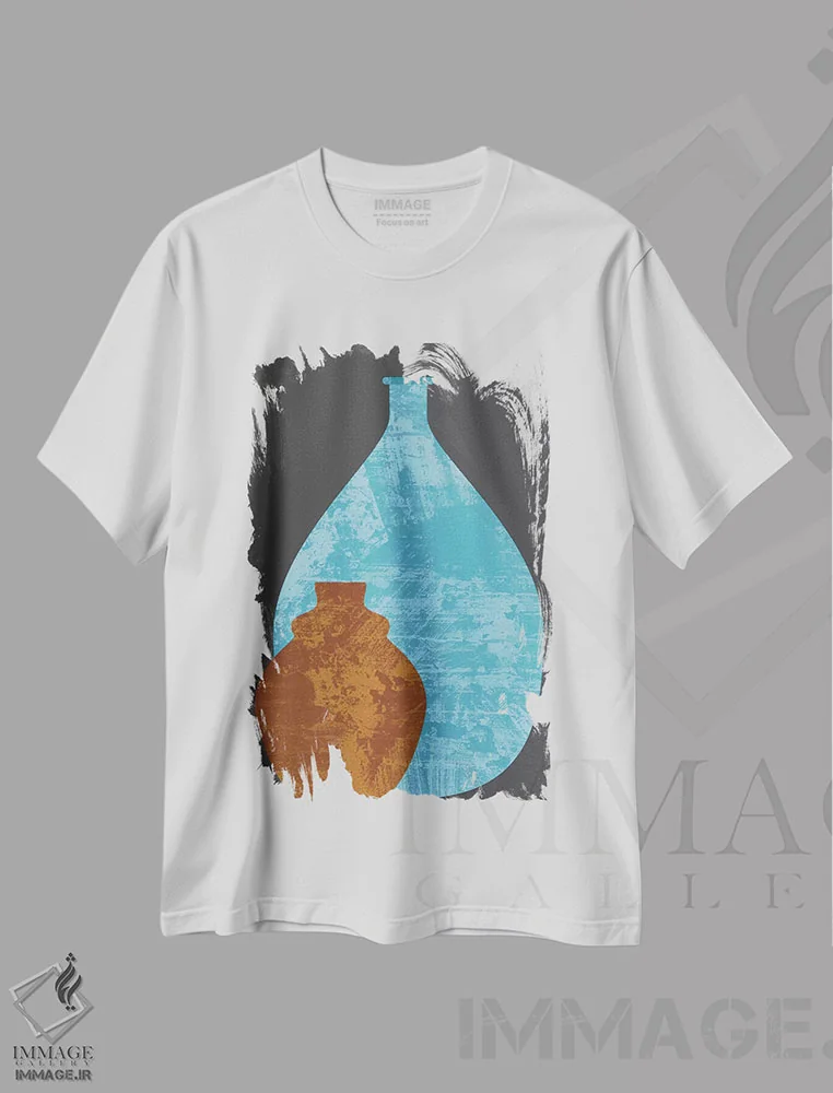 تیشرت سفید طرح دار گلدان ها، تزئینی اثر فلت اول | فروشگاه ایماژ