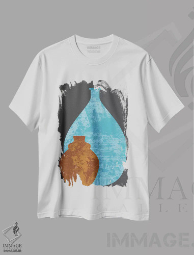 تیشرت سفید طرح دار گلدان ها، تزئینی اثر فلت اول | فروشگاه ایماژ