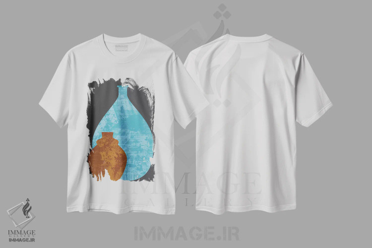 تیشرت سفید طرح دار گلدان ها، تزئینی اثر فلت اول | فروشگاه ایماژ