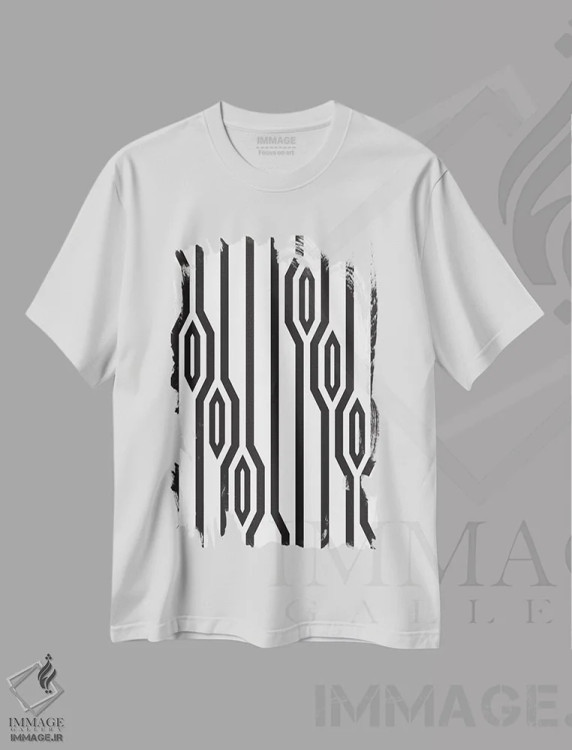 تیشرت سفید طرح دار خطوط عمودی، آبستره اثر فلت اول | immage.ir