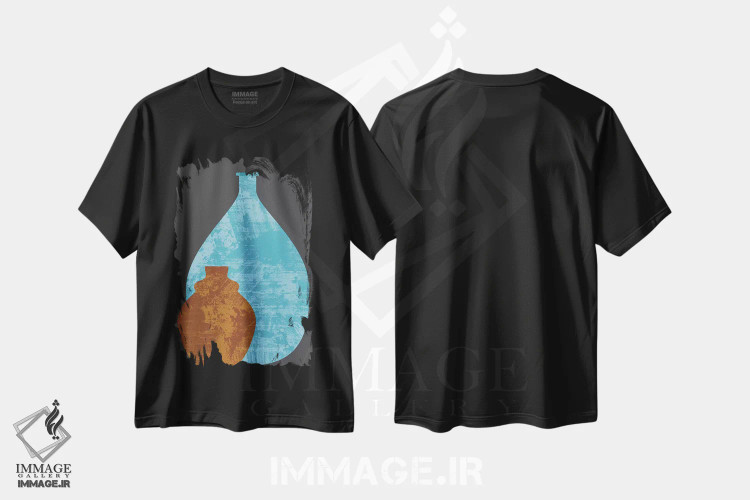 تیشرت مشکی طرح دار گلدان ها، تزئینی اثر فلت اول | immage.ir