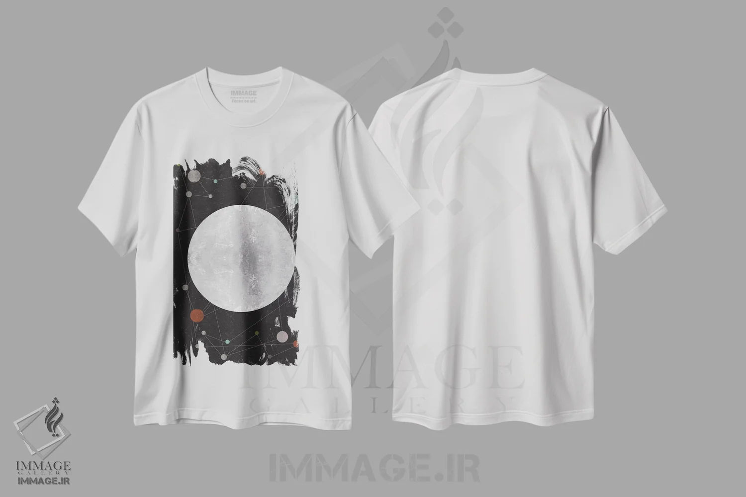 تیشرت سفید طرح دار صورت فلکی ناشناخته، آبستره اثر فلت اول | immage.ir