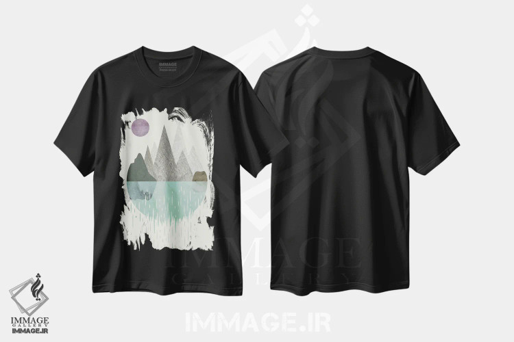 تیشرت مشکی طرح دار آبشار، آبستره اثر فلت اول | immage.ir