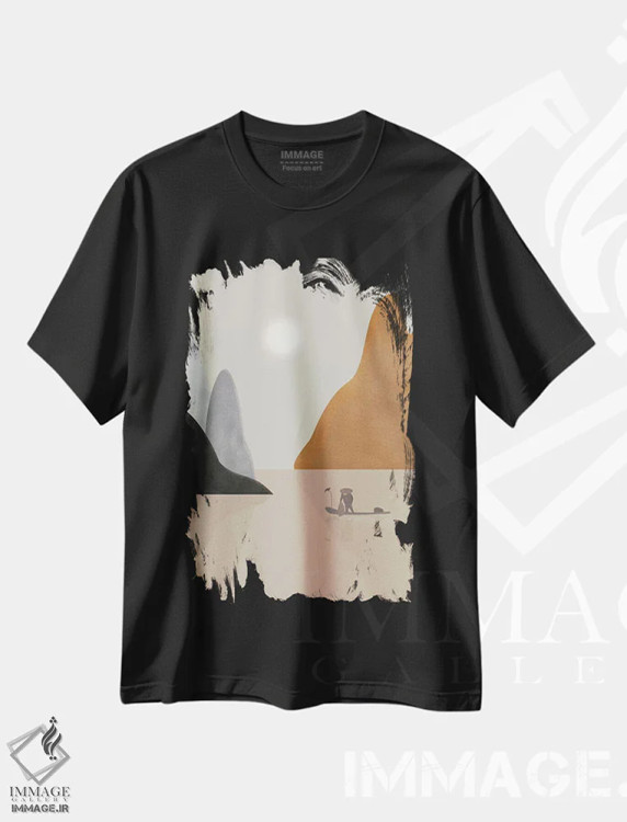تیشرت مشکی طرح دار منظره چینی، هنر دیجیتال اثر فلت اول | فروشگاه ایماژ