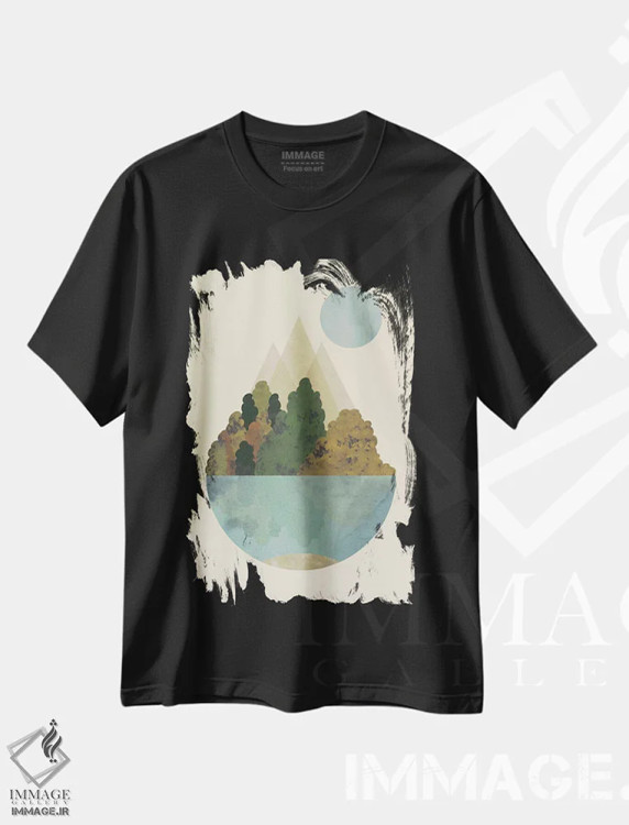 تیشرت مشکی طرح دار پاییز، آبستره اثر فلت اول | فروشگاه ایماژ