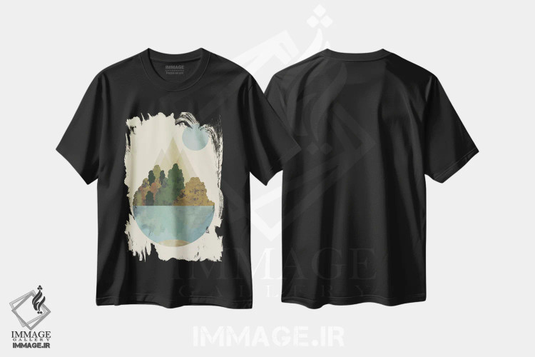 تیشرت مشکی طرح دار پاییز، آبستره اثر فلت اول | فروشگاه ایماژ