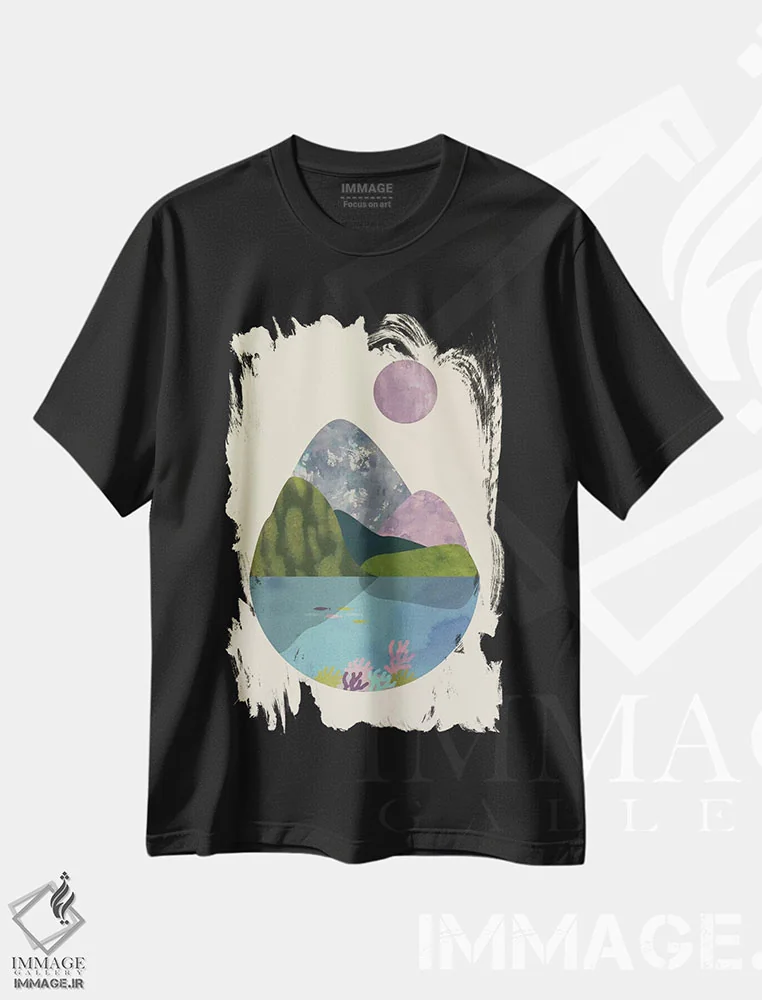 تیشرت مشکی طرح دار تابستان، آبستره اثر فلت اول | فروشگاه ایماژ