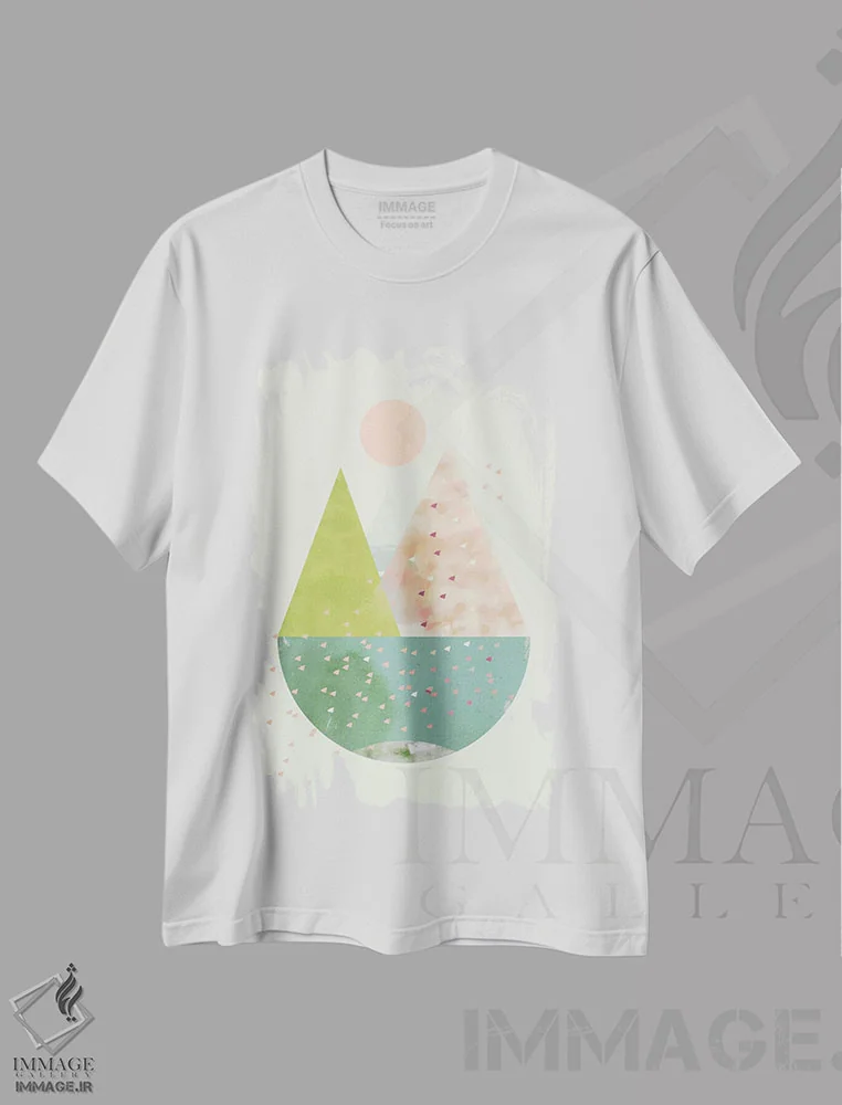 تیشرت سفید طرح دار بهار، آبستره اثر فلت اول | فروشگاه ایماژ
