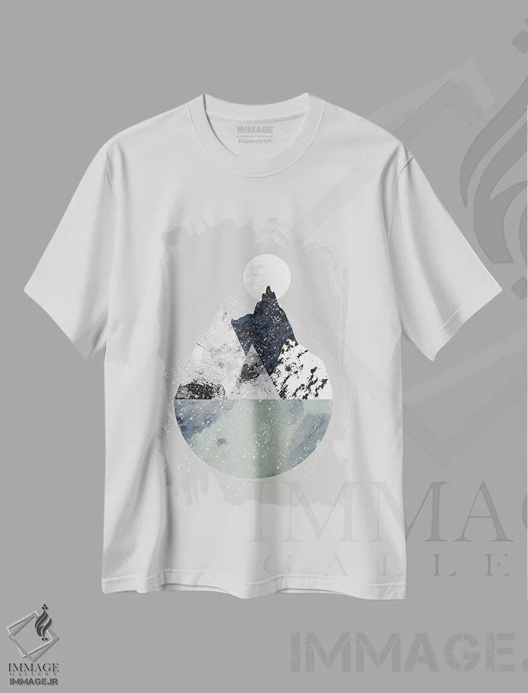 تیشرت سفید طرح دار زمستان، آبستره اثر فلت اول | فروشگاه ایماژ