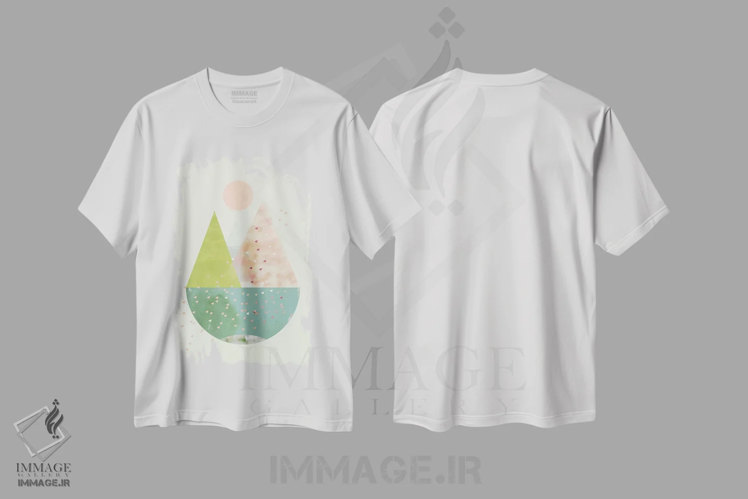 تیشرت سفید طرح دار بهار، آبستره اثر فلت اول | فروشگاه ایماژ