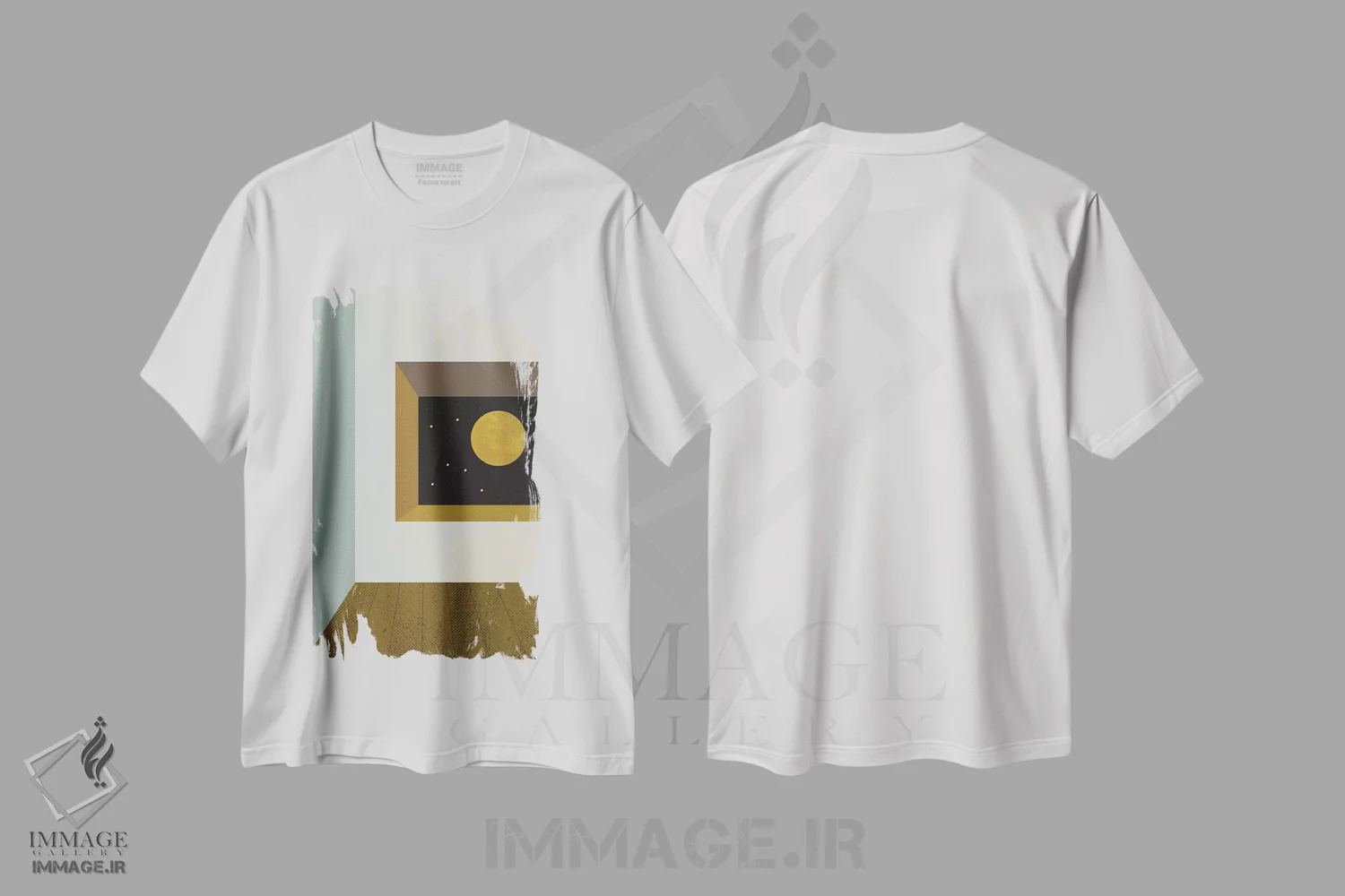 تیشرت سفید طرح دار اتاق، آبستره اثر فلت اول | immage.ir