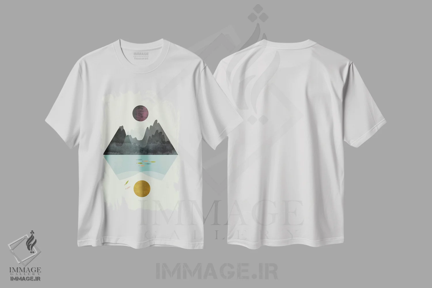 تیشرت سفید طرح دار طوفان و آرامش، آبستره اثر فلت اول | فروشگاه ایماژ