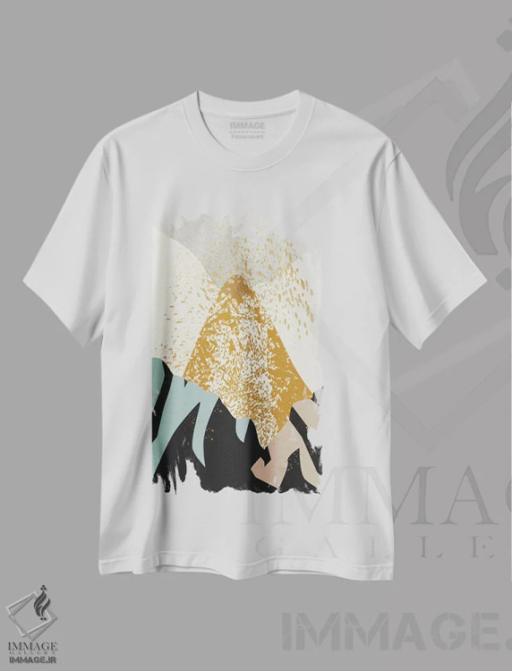 تیشرت سفید طرح دار آتشفشان، آبستره اثر فلت اول | فروشگاه ایماژ