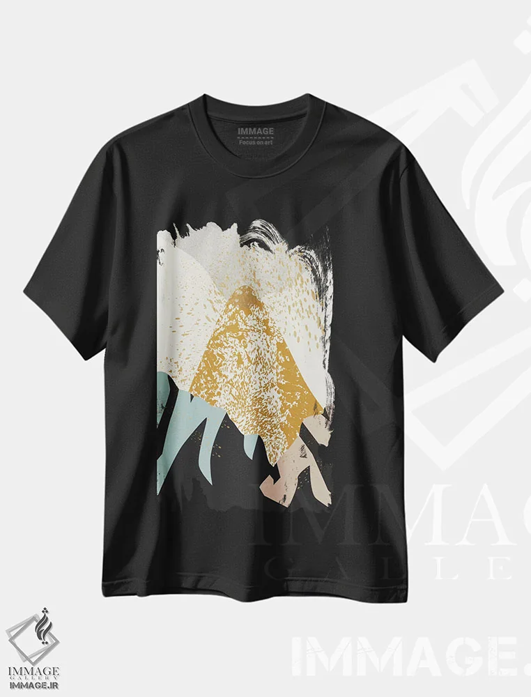 تیشرت مشکی طرح دار آتشفشان، آبستره اثر فلت اول | immage.ir