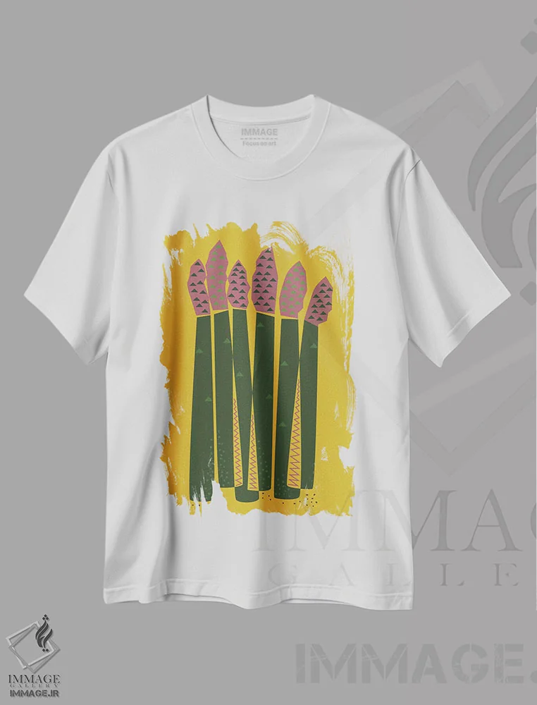 تیشرت سفید طرح دار مارچوبه، تزئینی اثر فلت اول | immage.ir