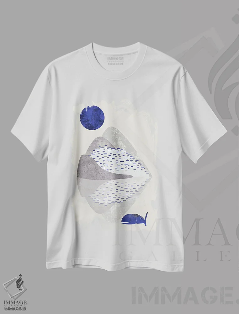 تیشرت سفید طرح دار خانه های ساحلی، آبستره اثر فلت اول | فروشگاه ایماژ