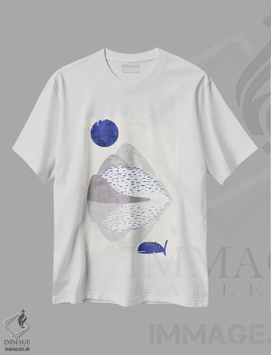 تیشرت سفید طرح دار خانه های ساحلی، آبستره اثر فلت اول | فروشگاه ایماژ