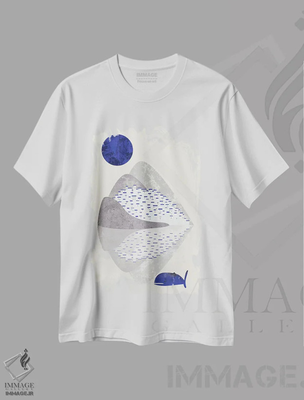 تیشرت سفید طرح دار خانه های ساحلی، آبستره اثر فلت اول | فروشگاه ایماژ