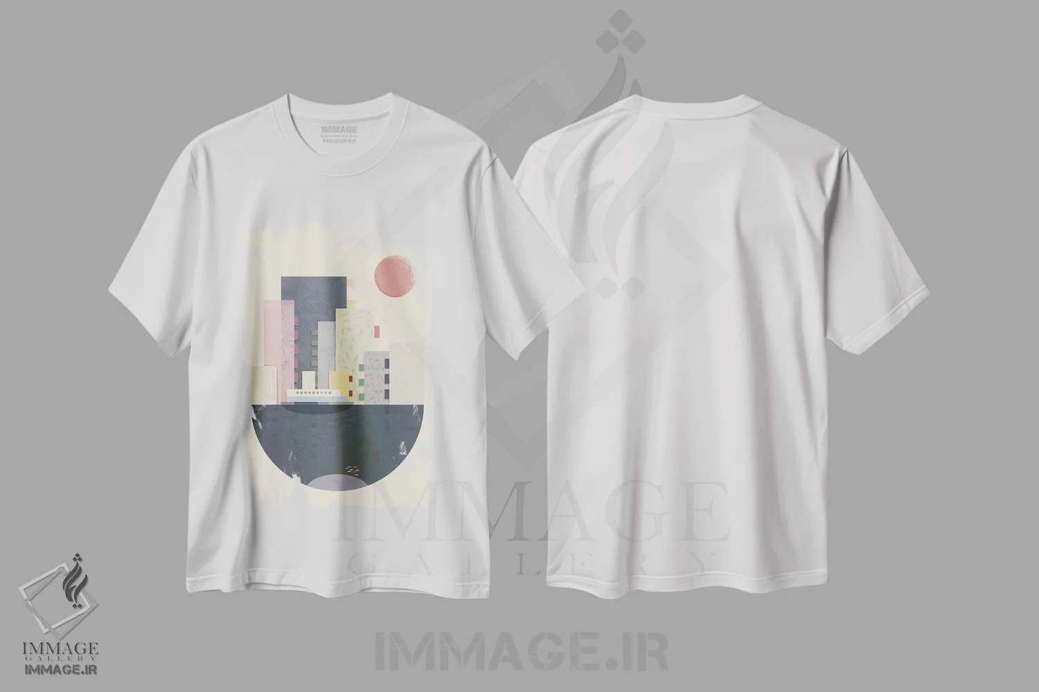 تیشرت سفید طرح دار شهر روی زمین، تزئینی اثر فلت اول | فروشگاه ایماژ
