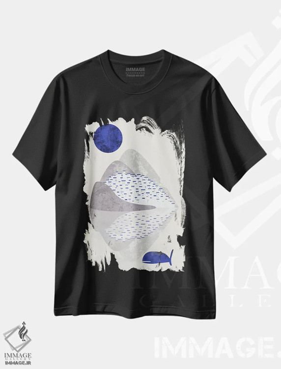 تیشرت مشکی طرح دار خانه های ساحلی، آبستره اثر فلت اول | immage.ir