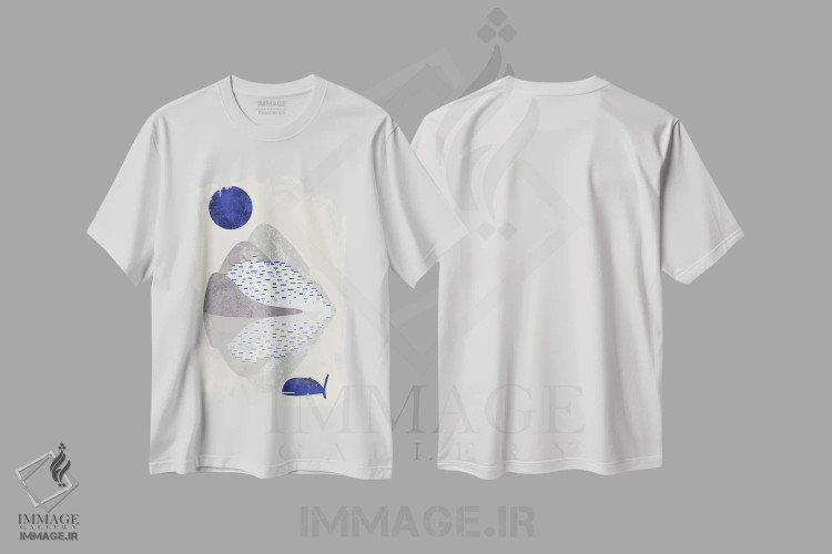 تیشرت سفید طرح دار خانه های ساحلی، آبستره اثر فلت اول | فروشگاه ایماژ