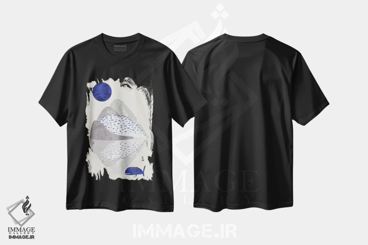 تیشرت مشکی طرح دار خانه های ساحلی، آبستره اثر فلت اول | immage.ir
