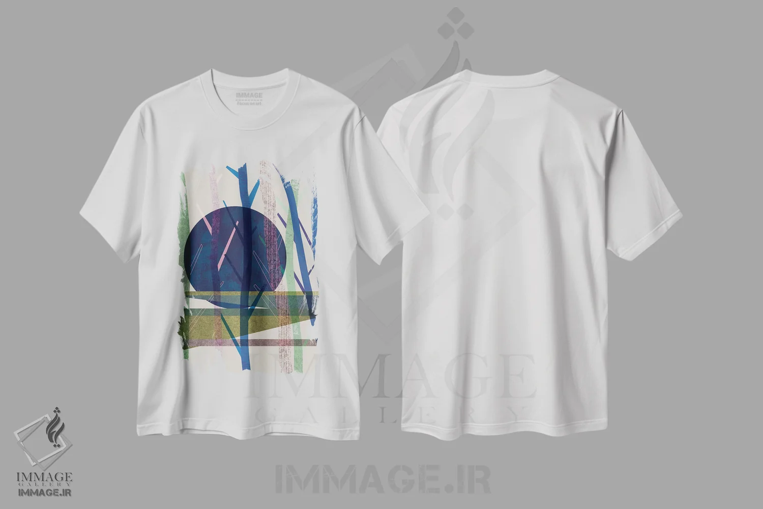 تیشرت سفید طرح دار ماه آبی، آبستره اثر فلت اول | immage.ir