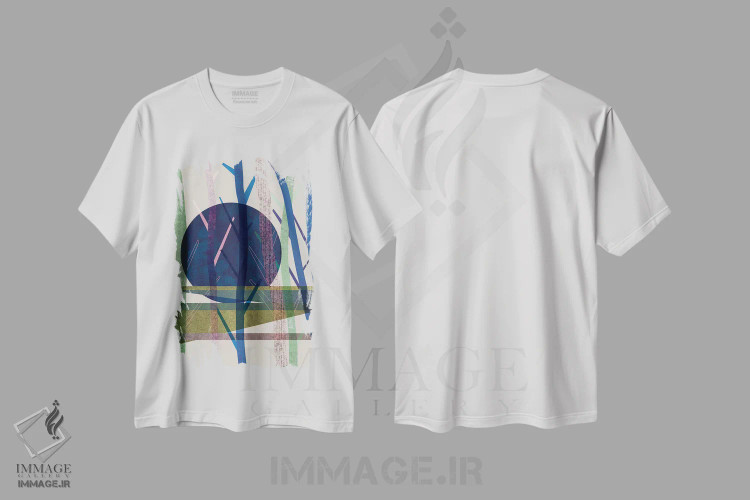 تیشرت سفید طرح دار ماه آبی، آبستره اثر فلت اول | immage.ir