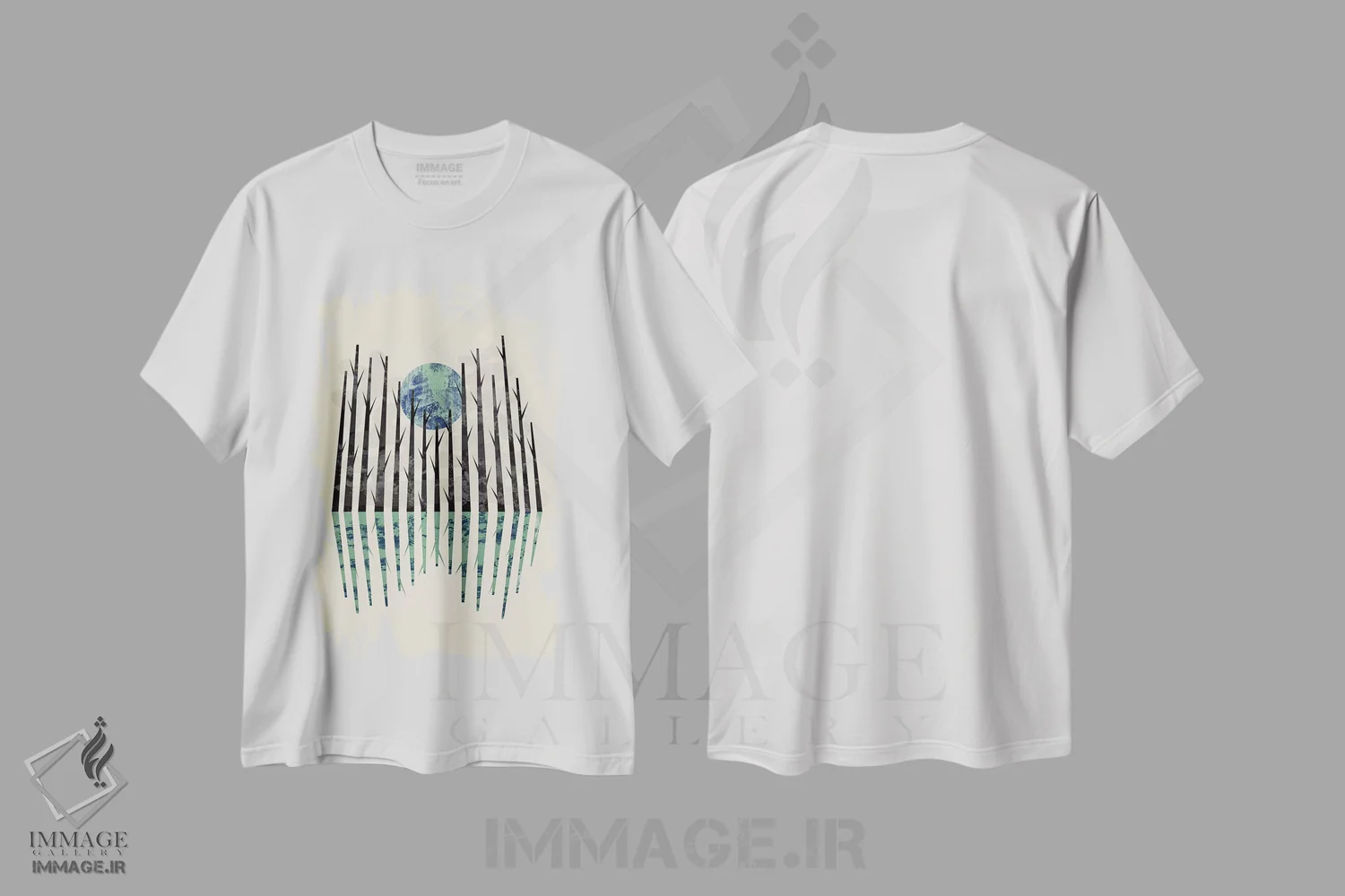 تیشرت سفید طرح دار جنگل کوچک سیاه، آبستره اثر فلت اول | immage.ir