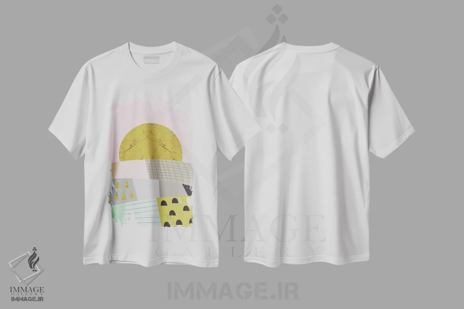 تیشرت سفید طرح دار تپه های کوچک، آبستره اثر فلت اول | فروشگاه ایماژ