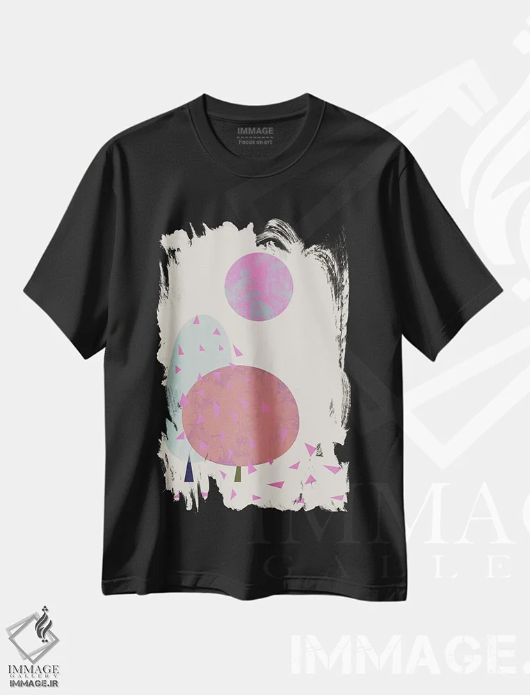 تیشرت مشکی طرح دار درختان در باد، آبستره اثر فلت اول | immage.ir