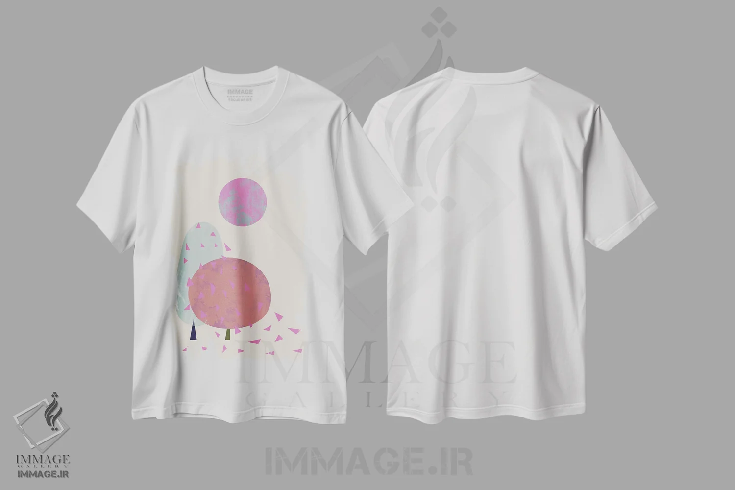 تیشرت سفید طرح دار درختان در باد، آبستره اثر فلت اول | فروشگاه ایماژ
