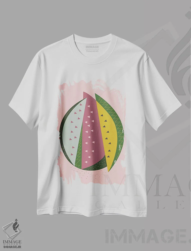تیشرت سفید طرح دار هندوانه، هنر فاخر معاصر اثر فلت اول | immage.ir
