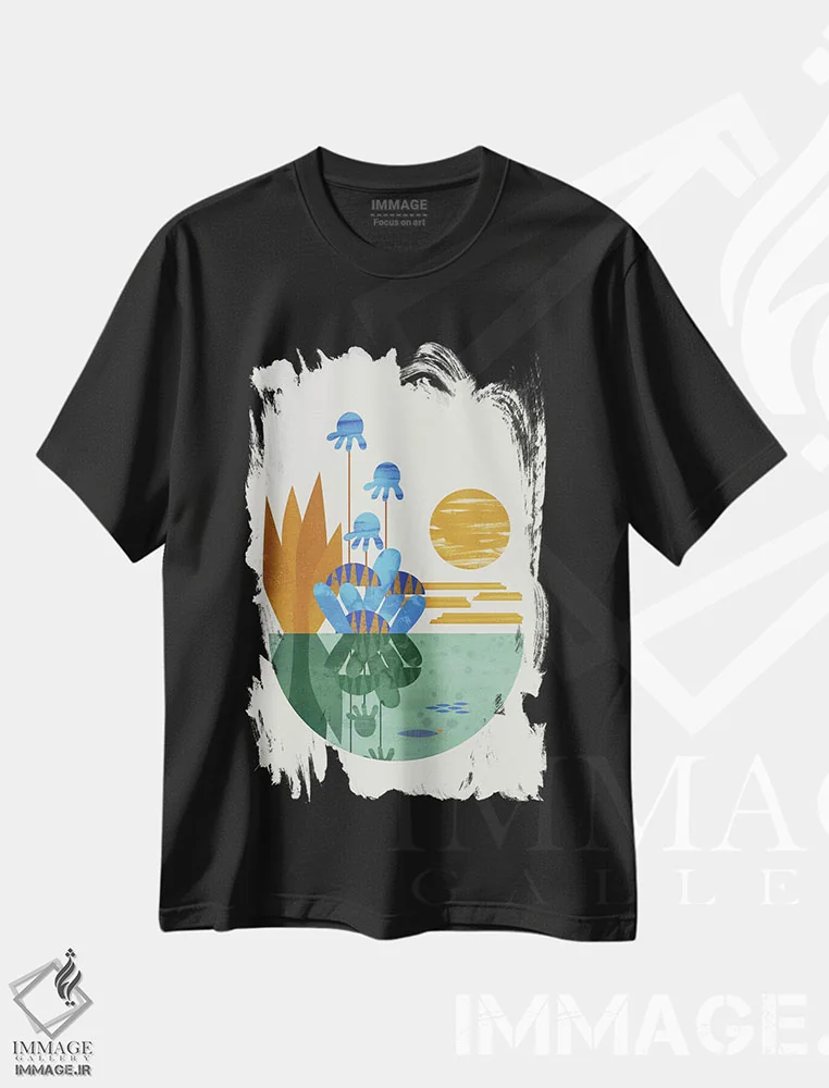تیشرت مشکی طرح دار واحه، تزئینی اثر فلت اول | فروشگاه ایماژ