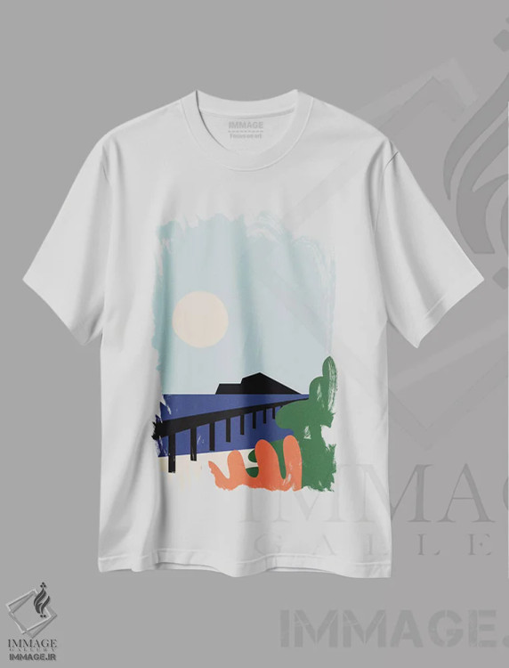 تیشرت سفید طرح دار روز تابستانی، تزئینی اثر فلت اول | فروشگاه ایماژ