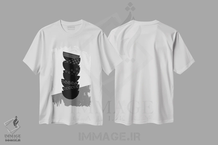 تیشرت سفید طرح دار کاسه ها سیاه و سفید، هنر تزئینی سیاه و سفید اثر فلت اول | فروشگاه ایماژ