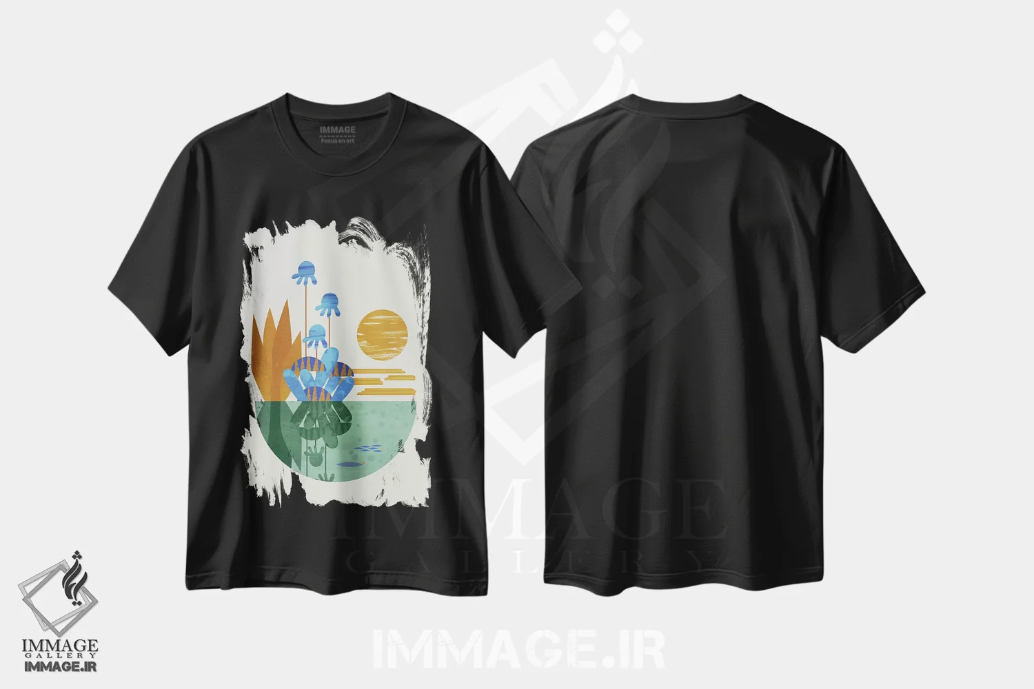 تیشرت مشکی طرح دار واحه، تزئینی اثر فلت اول | فروشگاه ایماژ