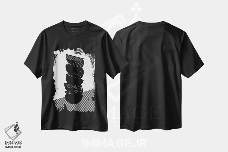 تیشرت مشکی طرح دار کاسه ها سیاه و سفید، هنر تزئینی سیاه و سفید اثر فلت اول | immage.ir