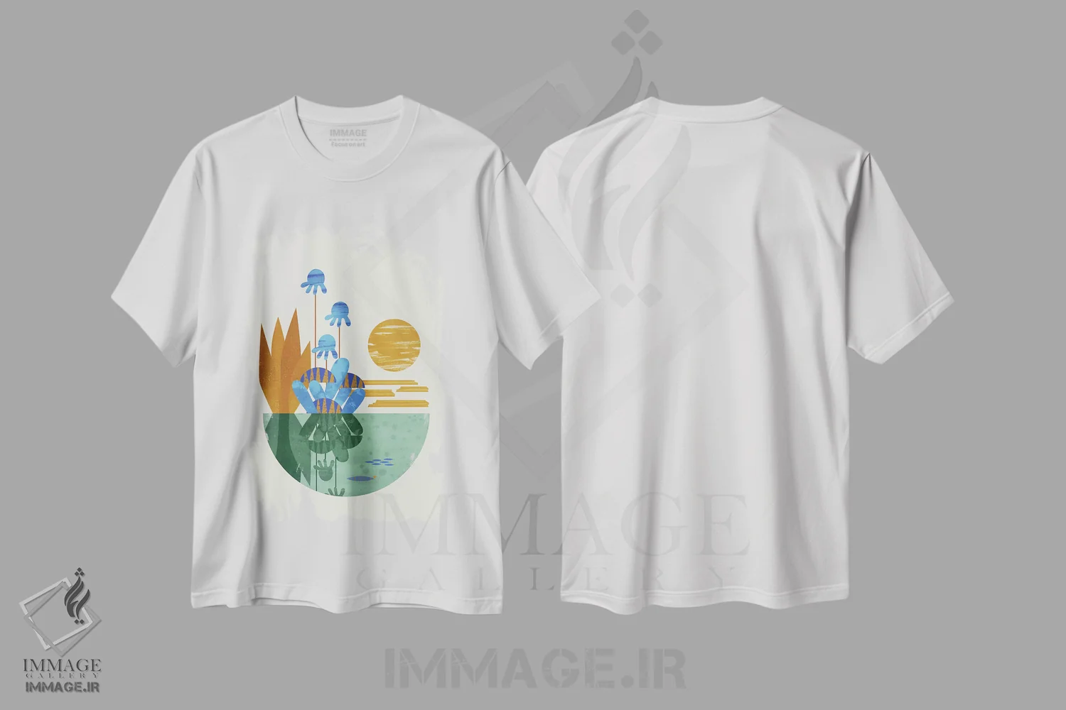 تیشرت سفید طرح دار واحه، تزئینی اثر فلت اول | immage.ir