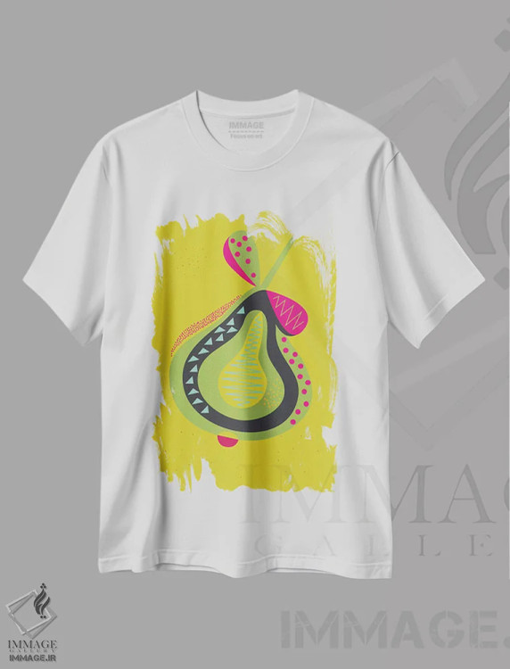 تیشرت سفید طرح دار گلابی ۲، هنر دیجیتال اثر فلت اول | immage.ir