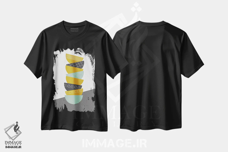 تیشرت مشکی طرح دار کاسه ها رنگی، هنر فاخر معاصر اثر فلت اول | immage.ir