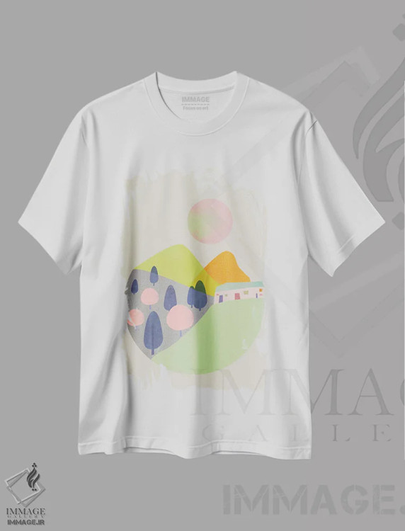 تیشرت سفید طرح دار باغ شماره ۱، تزئینی اثر فلت اول | فروشگاه ایماژ