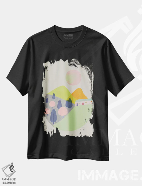 تیشرت مشکی طرح دار باغ شماره ۱، تزئینی اثر فلت اول | immage.ir