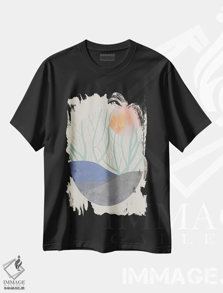 تیشرت مشکی طرح دار باغ شماره ۲، تزئینی اثر فلت اول | فروشگاه ایماژ