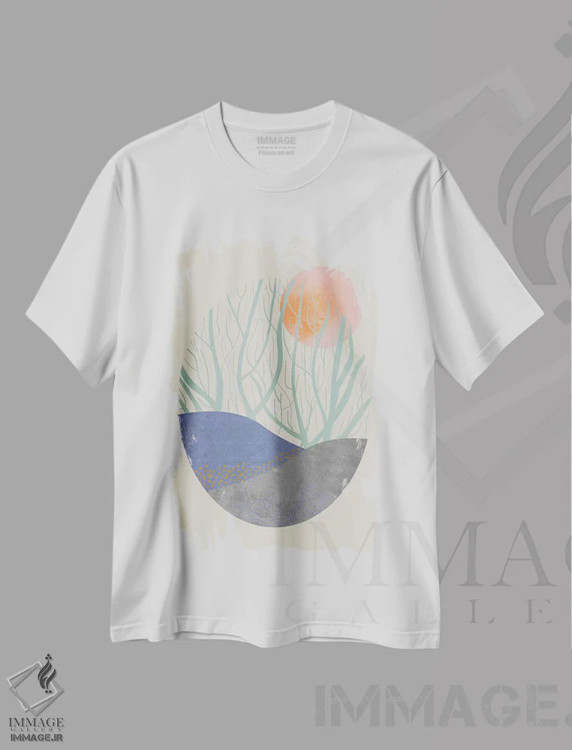 تیشرت سفید طرح دار باغ شماره ۲، تزئینی اثر فلت اول | immage.ir